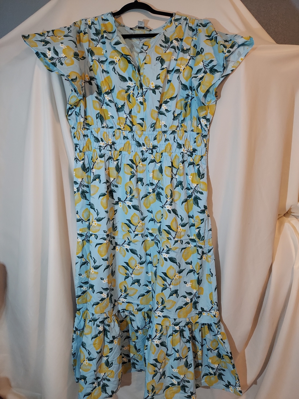 NWT French Connection Blue Lemon Print Cotton Maxi Dress Size XL